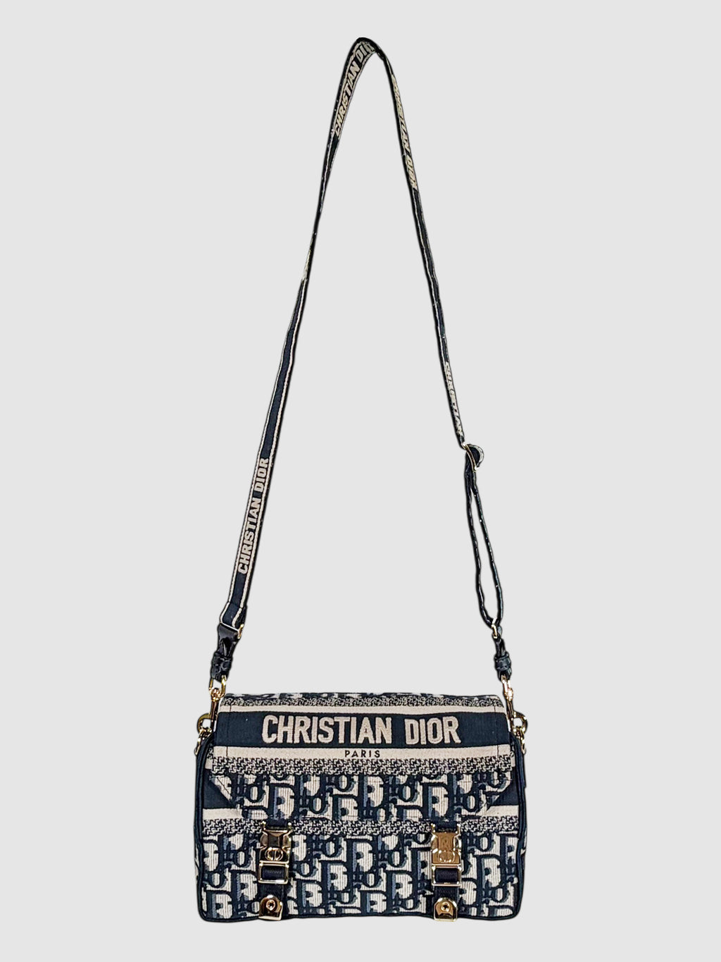 Christian Dior Blue and Cream Oblique Canvas Small Diorcamp Messenger Bag luxury designer resale consignment handbag secondhand Toronto Canada