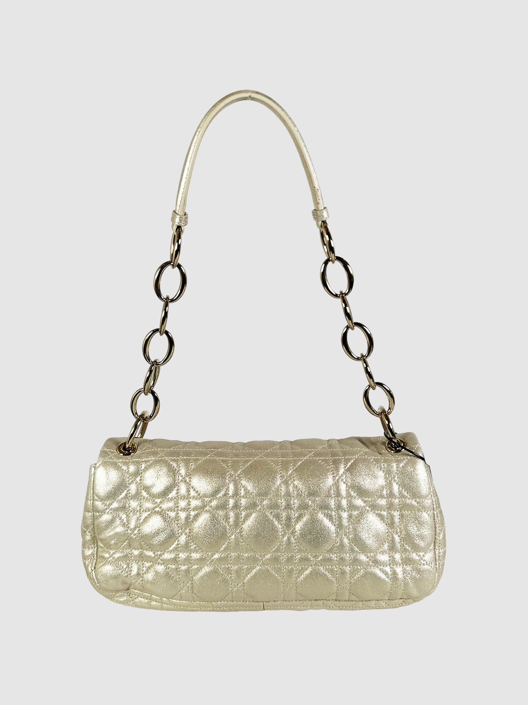 Christian Dior Gold Cannage Rendezvous Metallic Shoulder Bag Consignment Secondhand Designer Luxury Resale Toronto Trendy