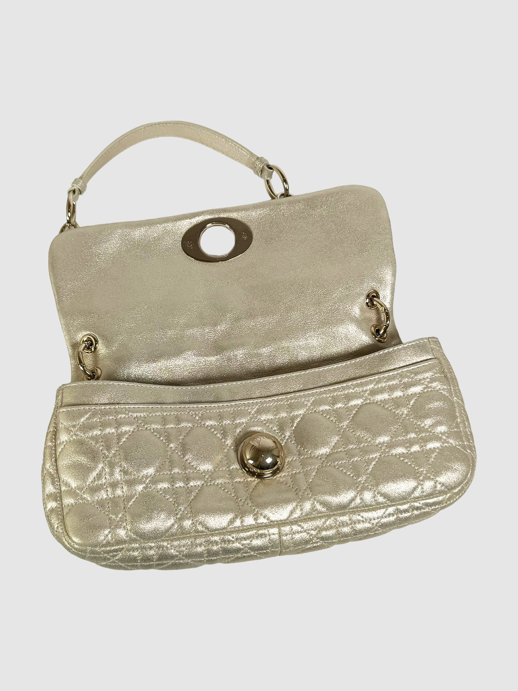 Christian Dior Gold Cannage Rendezvous Metallic Shoulder Bag Consignment Secondhand Designer Luxury Resale Toronto Trendy