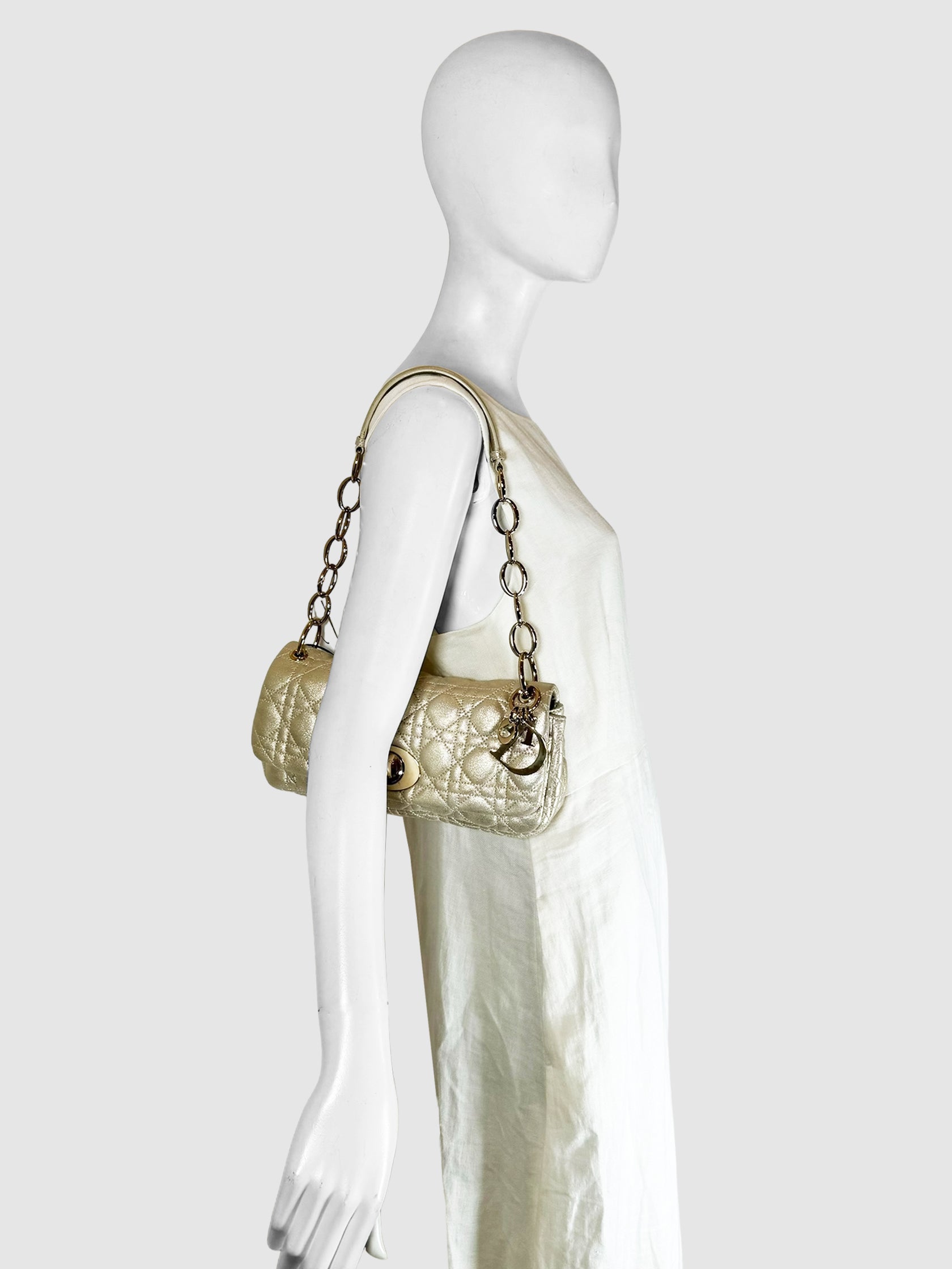 Christian Dior Gold Cannage Rendezvous Metallic Shoulder Bag Consignment Secondhand Designer Luxury Resale Toronto Trendy