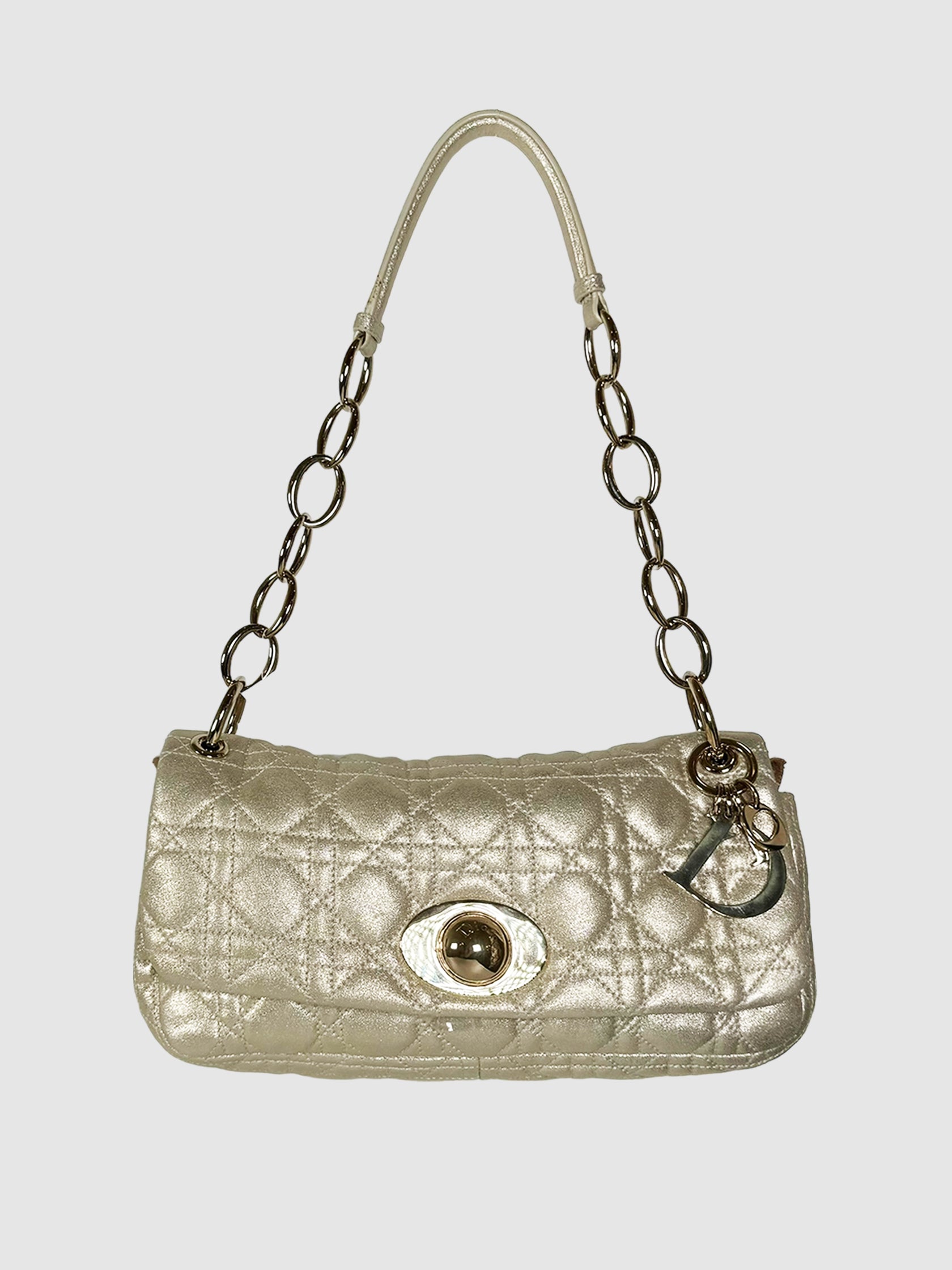 Christian Dior Gold Cannage Rendezvous Metallic Shoulder Bag Consignment Secondhand Designer Luxury Resale Toronto Trendy