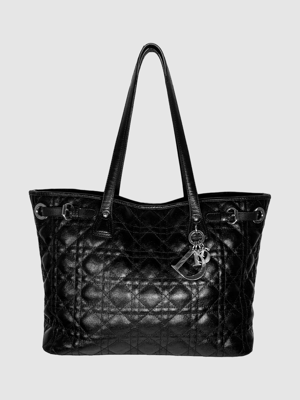 Christian Dior Coated Canvas Black Cannage Panarea Tote Bag Consignment Secondhand Designer Luxury Resale Toronto Trendy