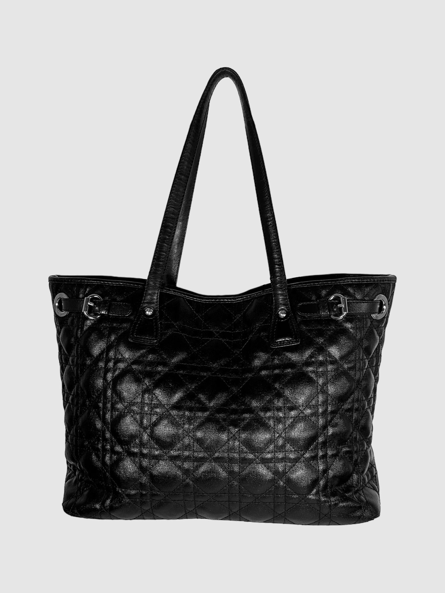 Christian Dior Coated Canvas Black Cannage Panarea Tote Bag Consignment Secondhand Designer Luxury Resale Toronto Trendy