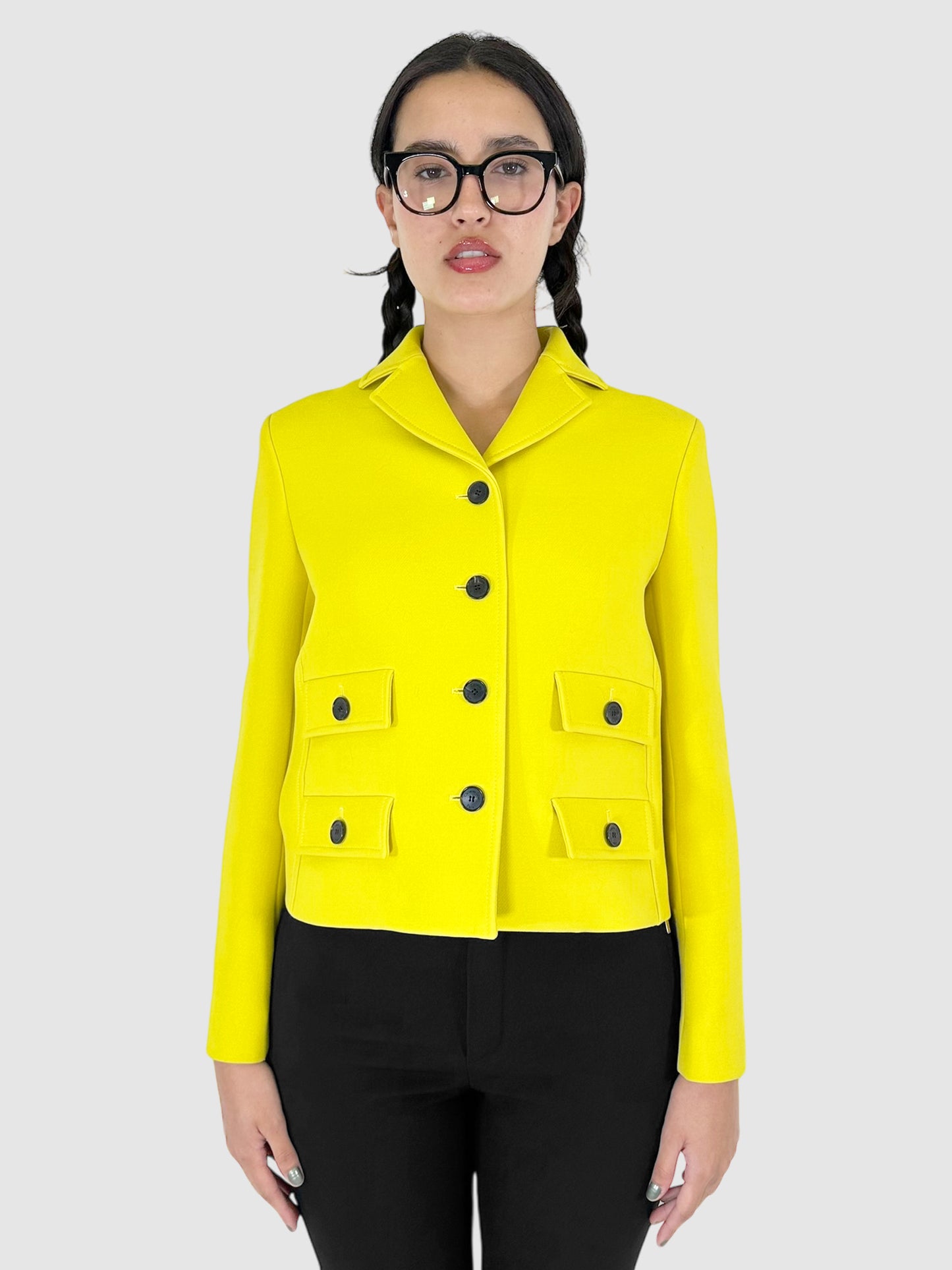 Christian Dior Yellow Wool-Blend Single-Breasted Blazer with Flap Pockets Luxury Designer Resale Consignment Toronto