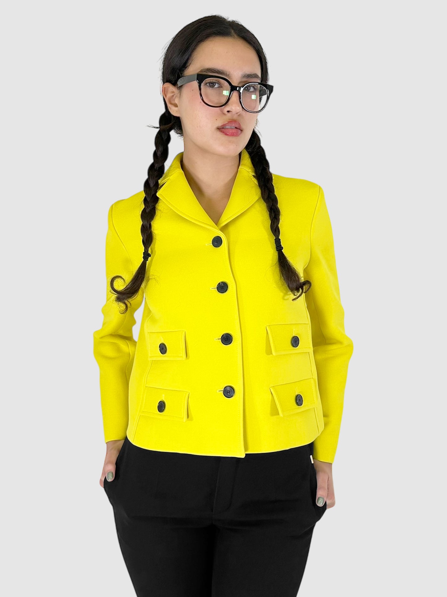 Christian Dior Yellow Wool-Blend Single-Breasted Blazer with Flap Pockets Luxury Designer Resale Consignment Toronto