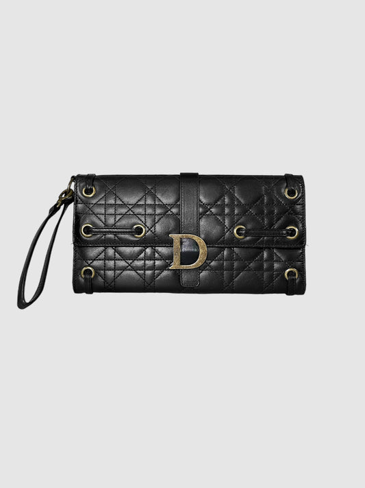 Christian Dior Black Leather Cannage D Wristlet Clutch Luxury Designer Resale Toronto Consignment