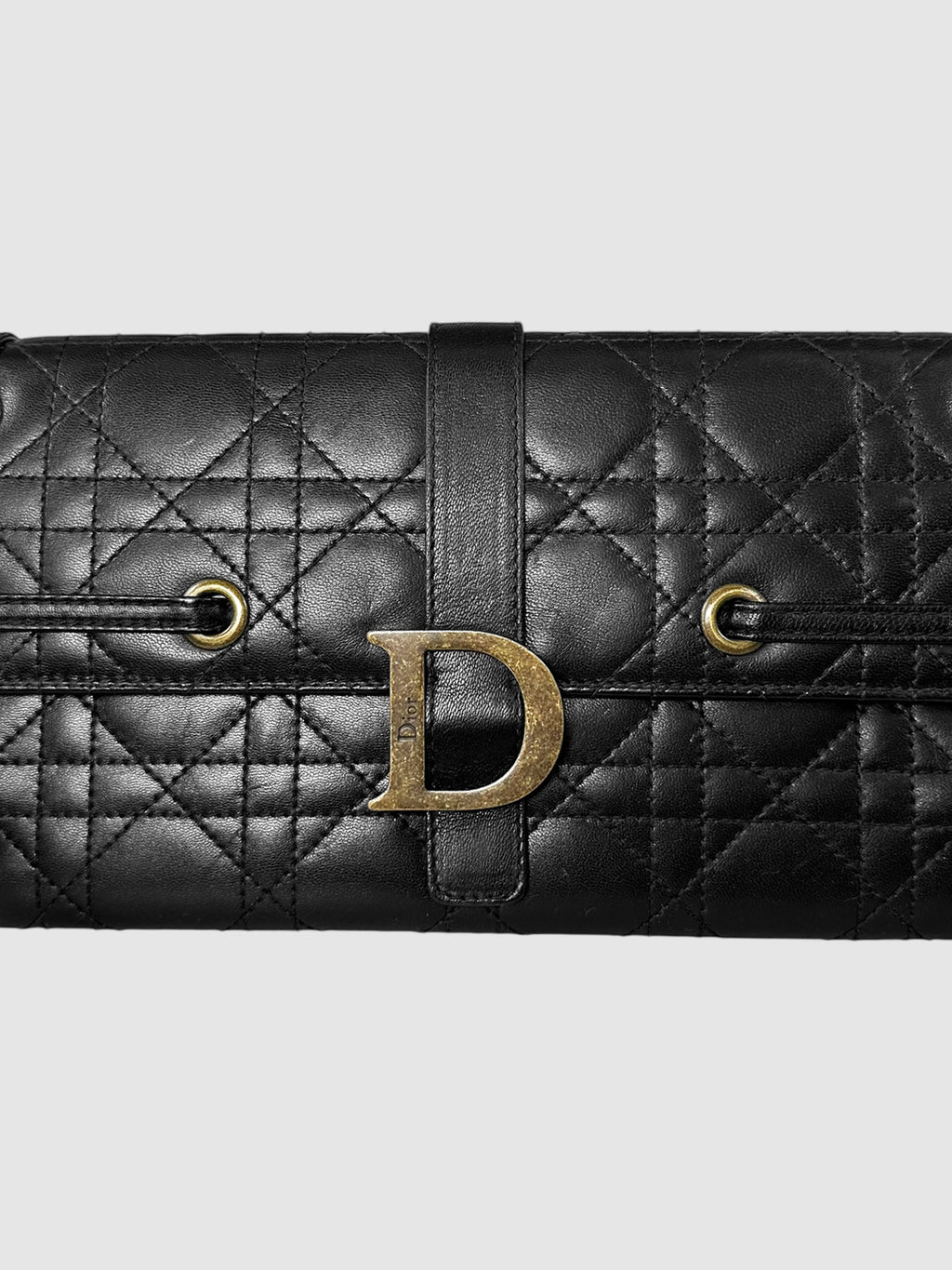 Christian Dior Black Leather Cannage D Wristlet Clutch Luxury Designer Resale Toronto Consignment