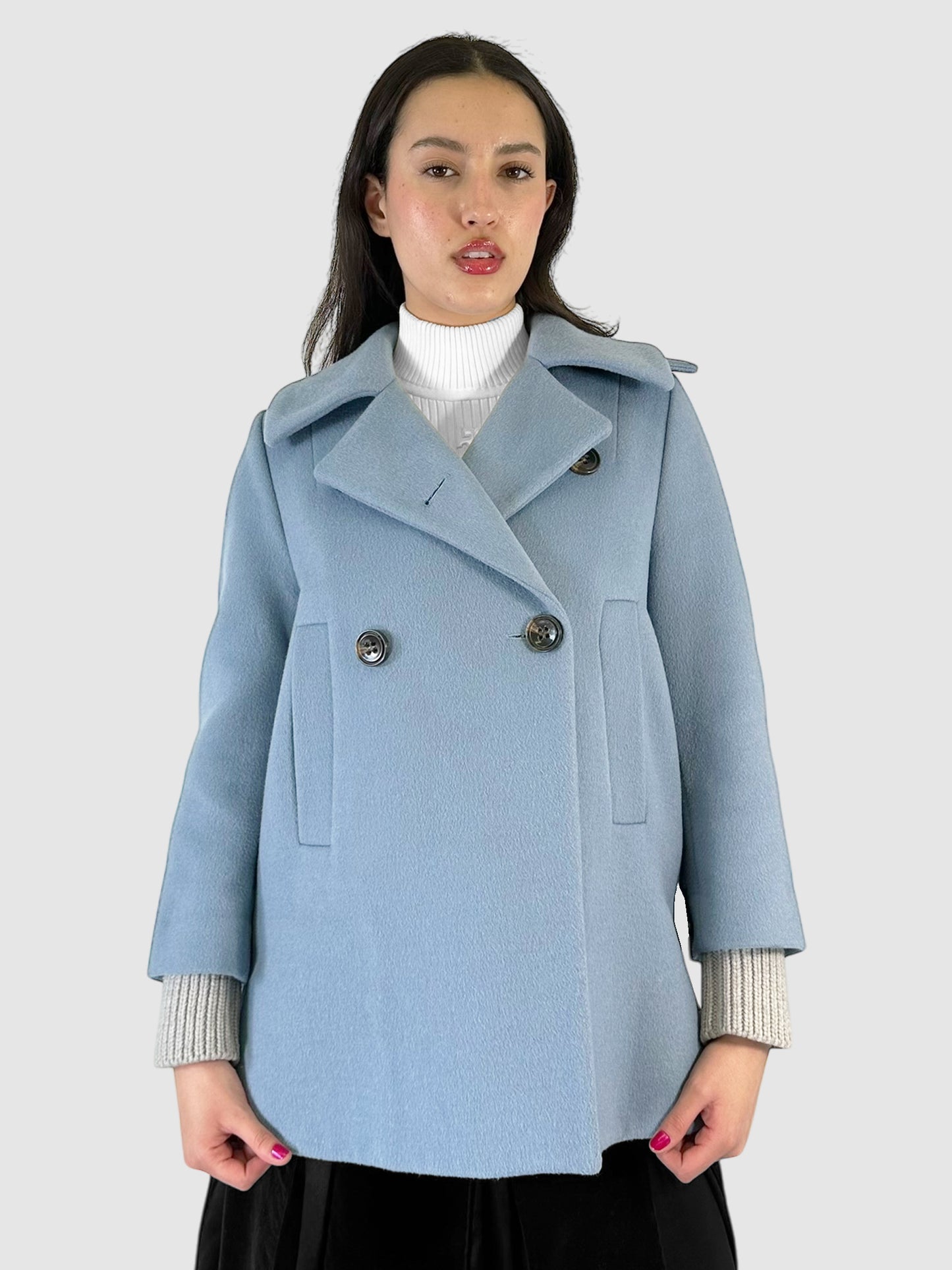 Wool Double-Breasted Collared Coat - Size 2