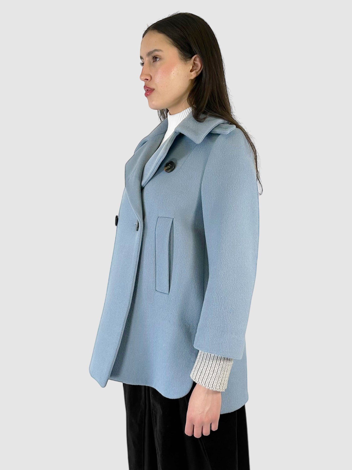 Wool Double-Breasted Collared Coat - Size 2