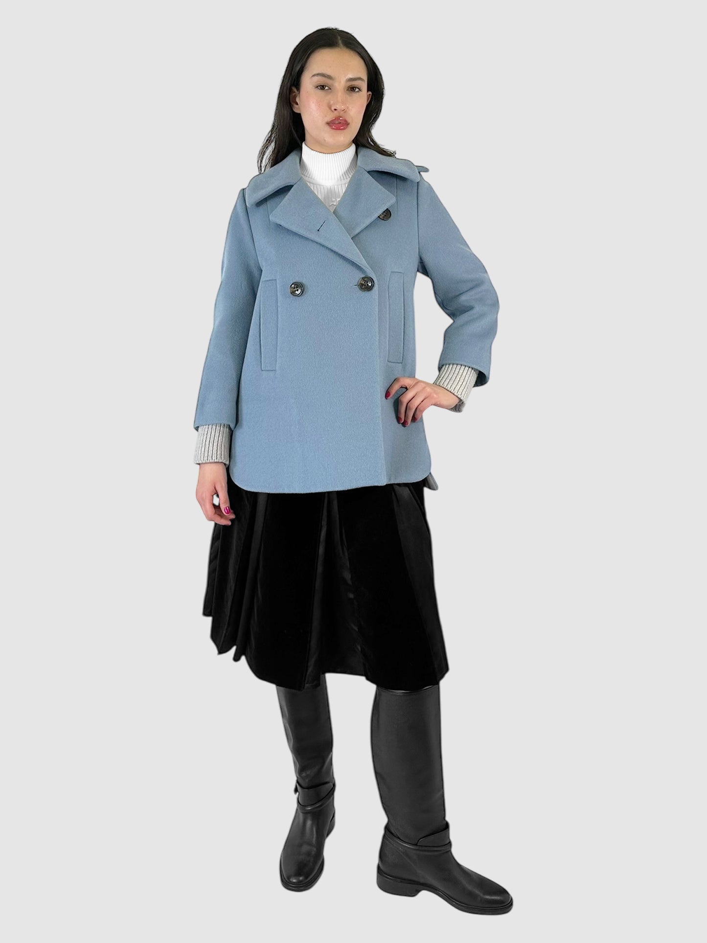 Wool Double-Breasted Collared Coat - Size 2