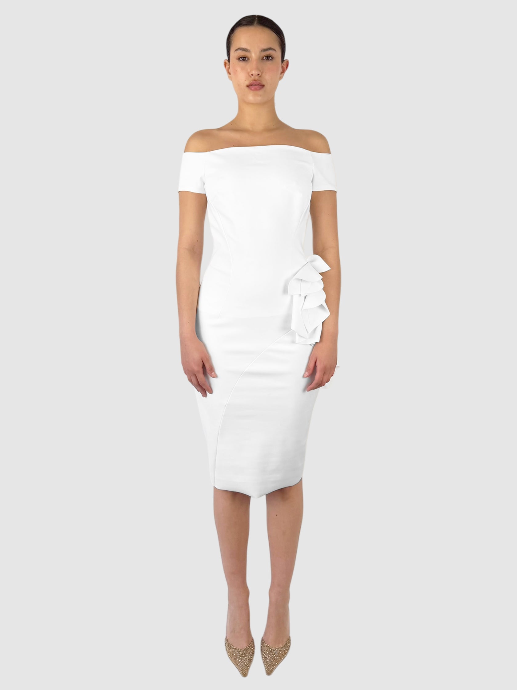 Side Ruffle Midi Dress