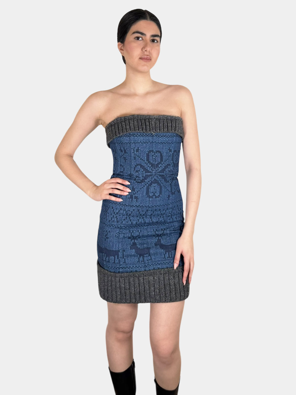 2010 Denim Wool Corset Dress - Size 42