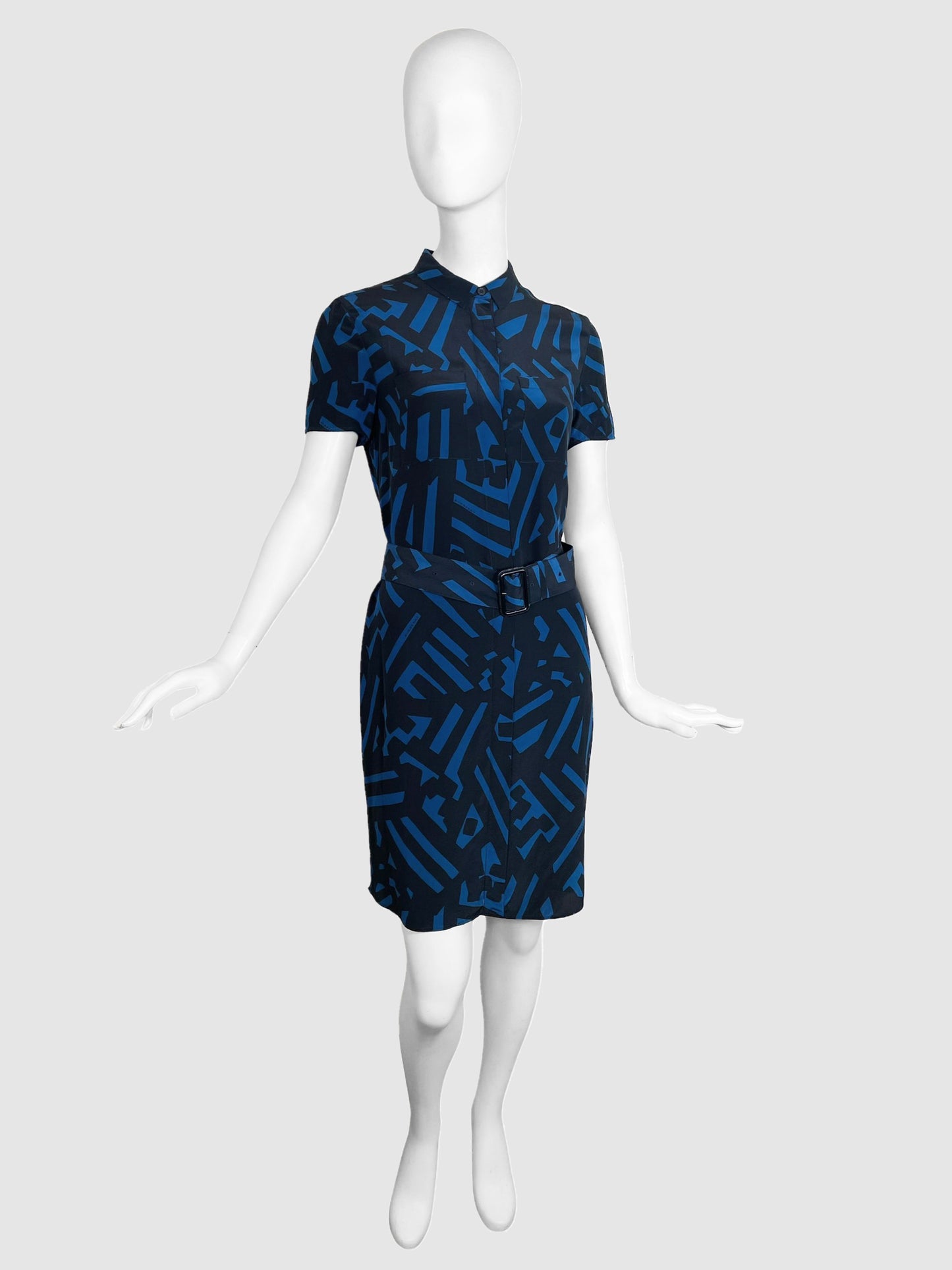 Geometric Patterned Dress with Belt - Size 4