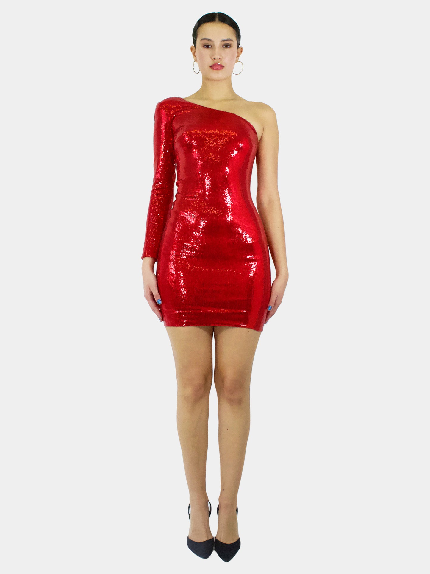 One Shoulder Sequin Mini Dress - Size 4