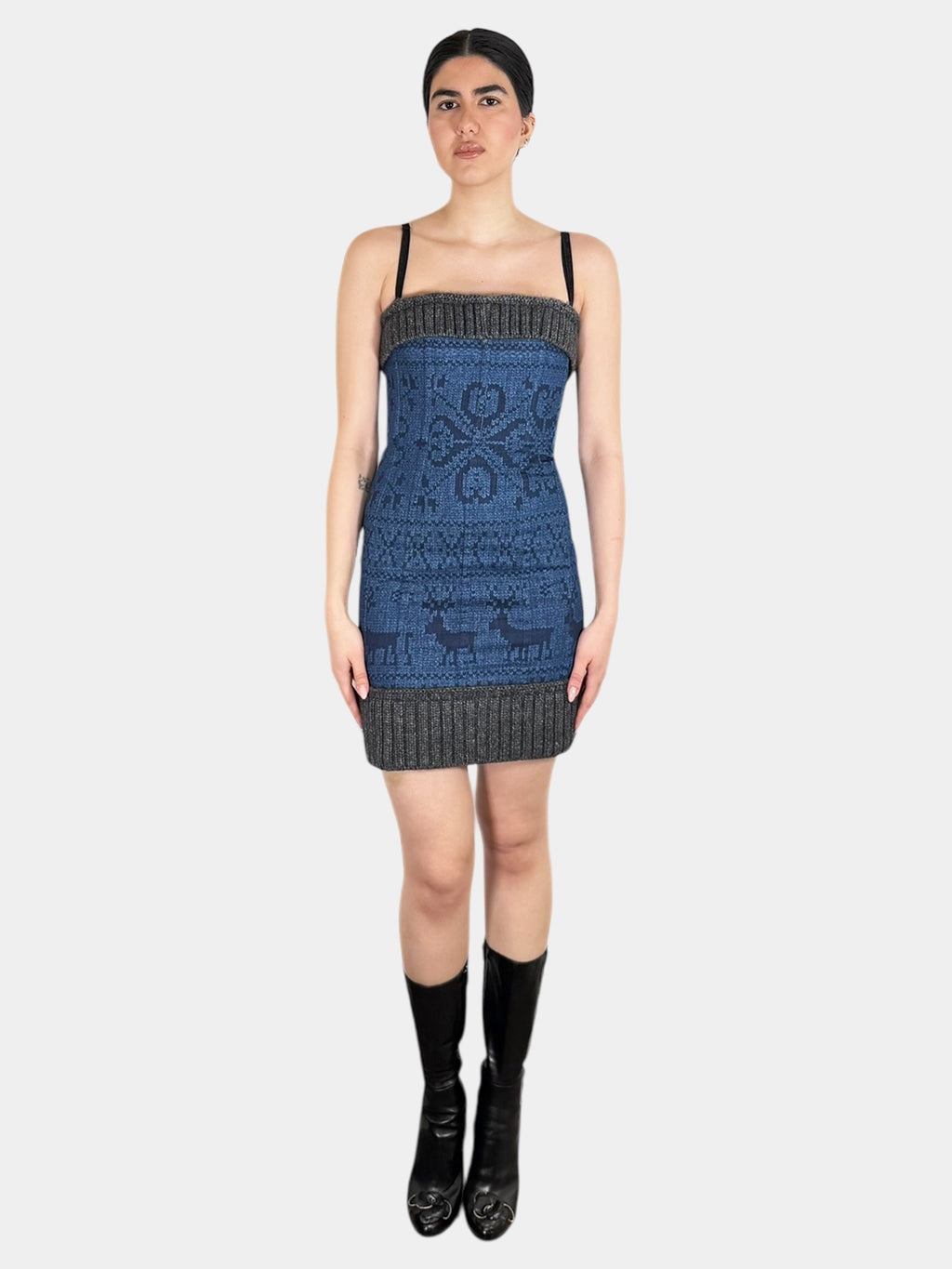 2010 Denim Wool Corset Dress - Size 42