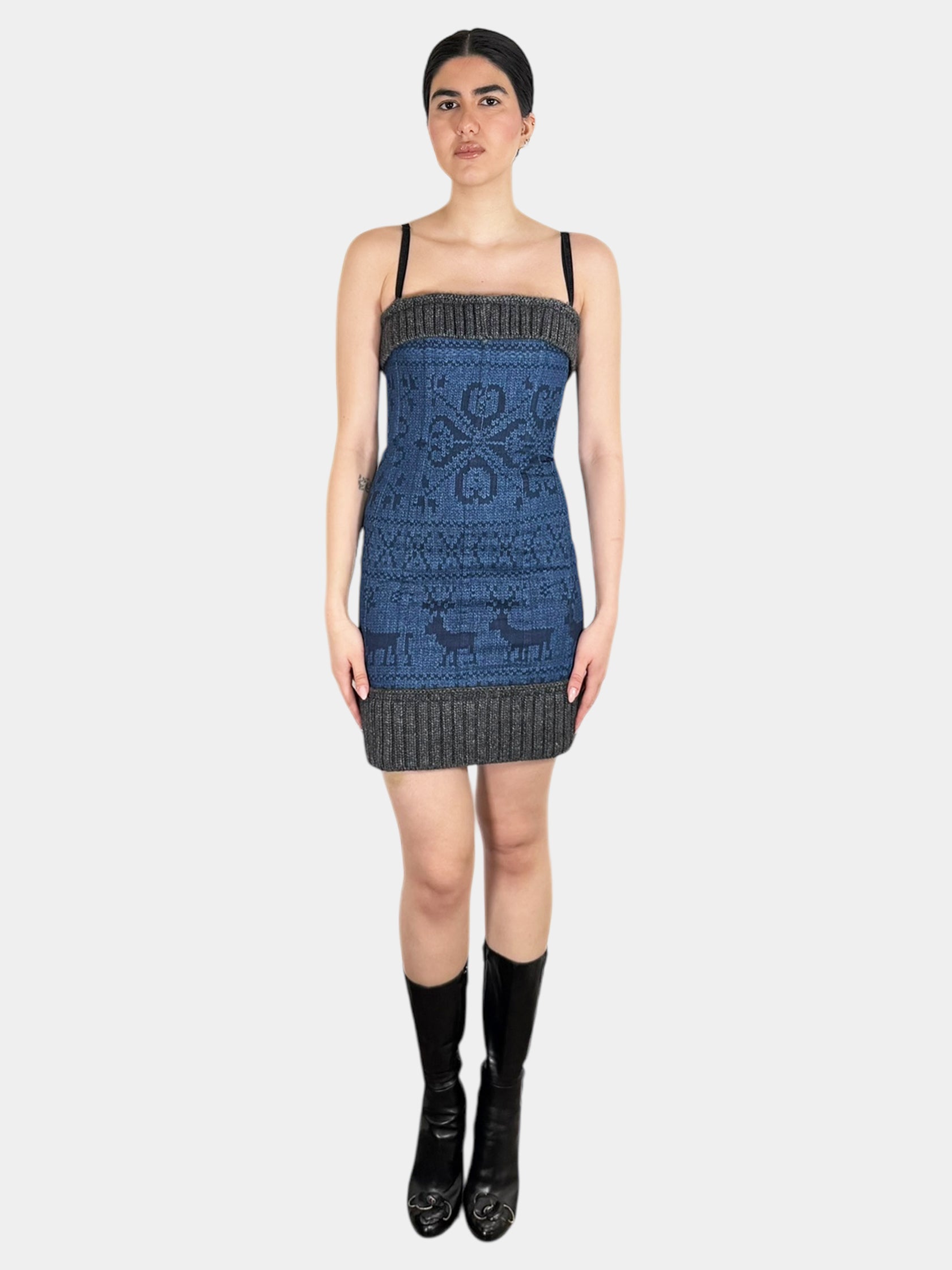 2010 Denim Wool Corset Dress - Size 42