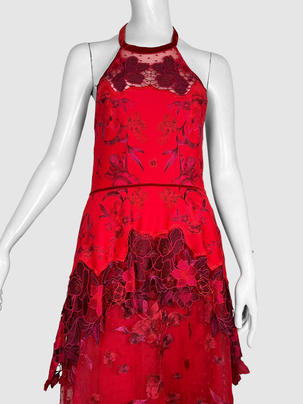 Lace Tiered Floral Print Gown - Size 10