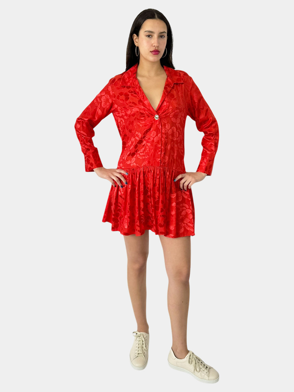 Floral Print Gathered Silk Dress