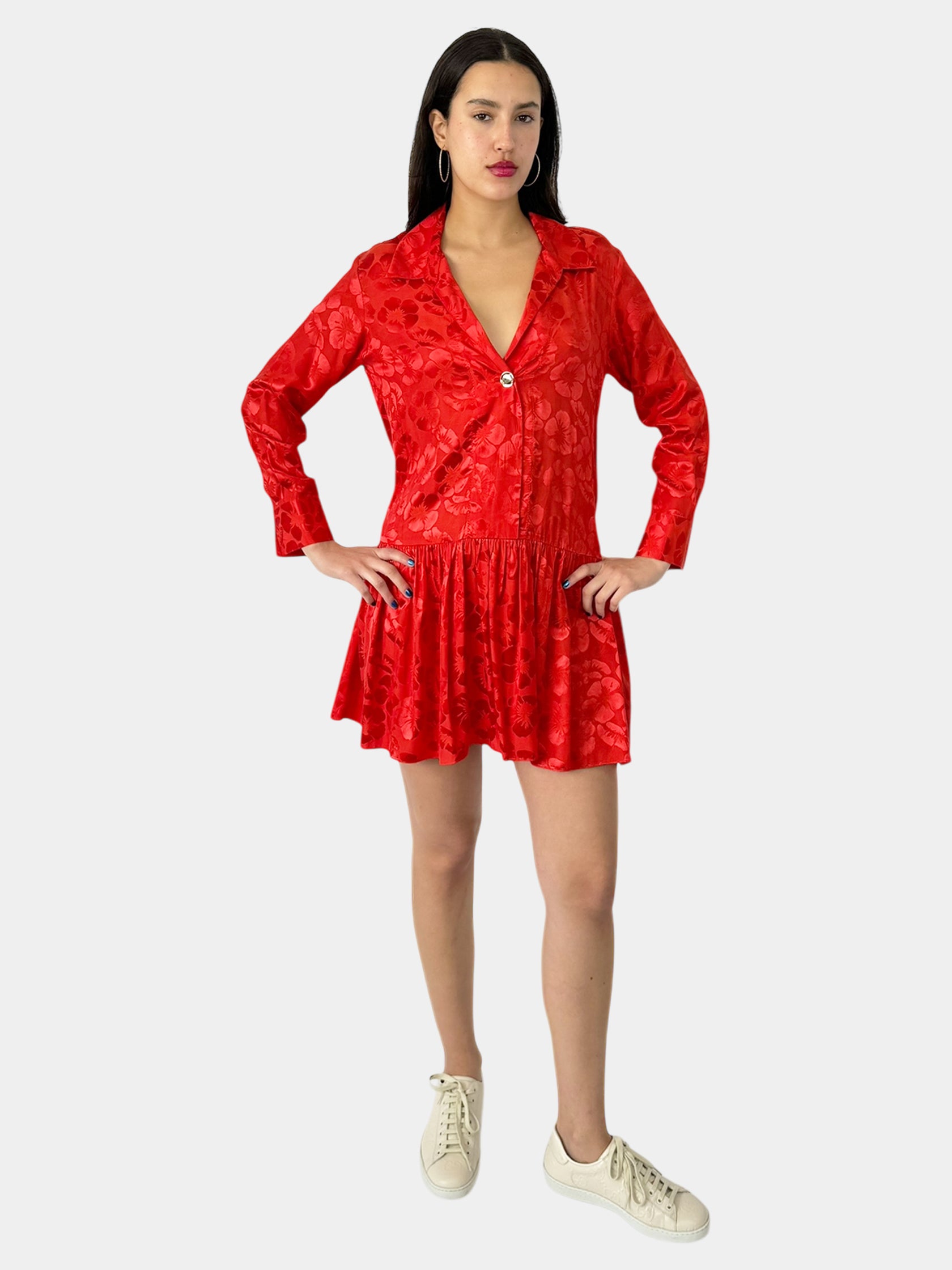 Floral Print Gathered Silk Dress