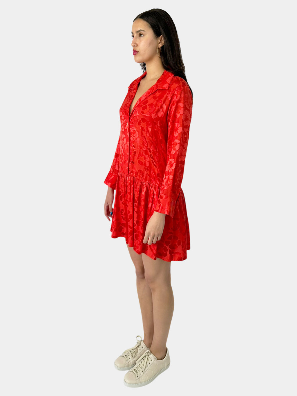 Floral Print Gathered Silk Dress