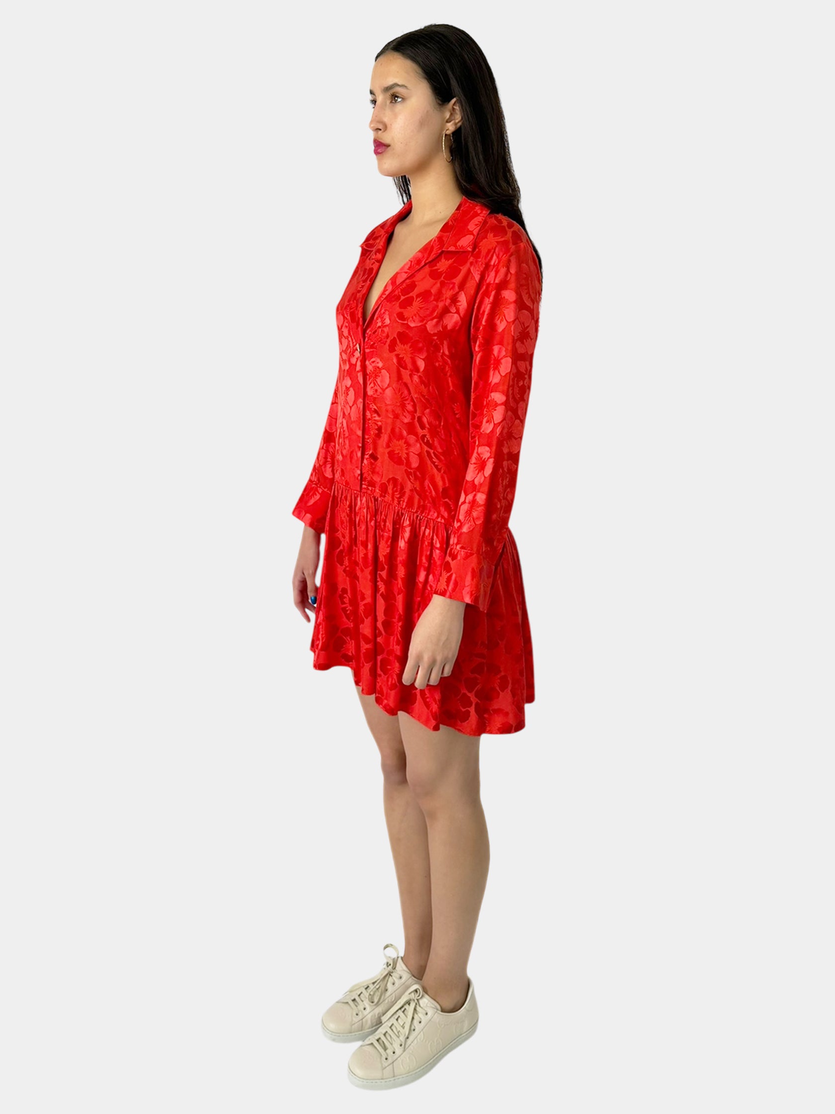 Floral Print Gathered Silk Dress