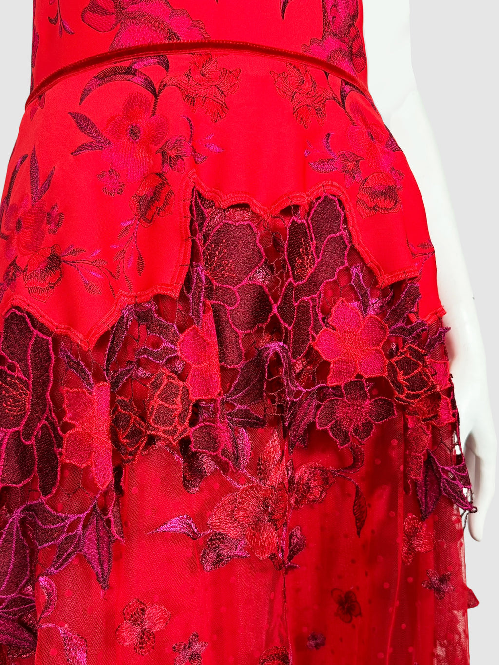 Lace Tiered Floral Print Gown - Size 10