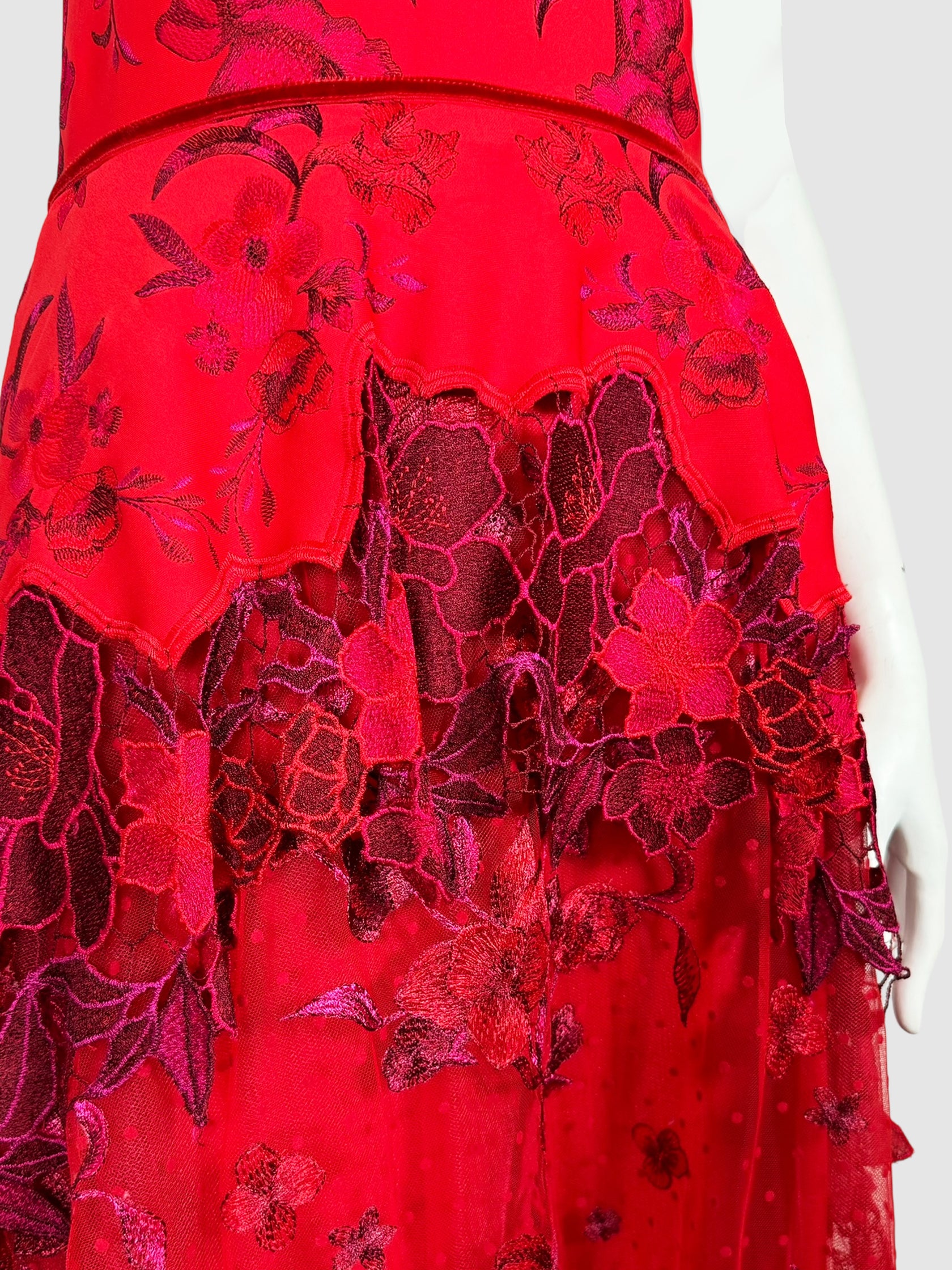 Lace Tiered Floral Print Gown - Size 10