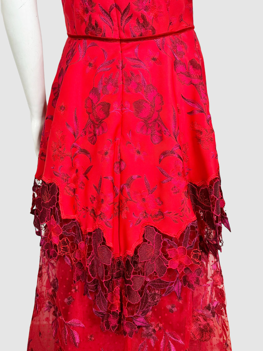 Lace Tiered Floral Print Gown - Size 10