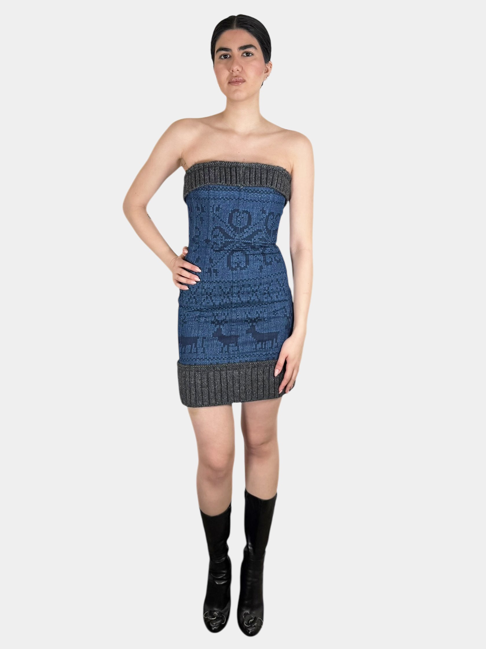 2010 Denim Wool Corset Dress - Size 42