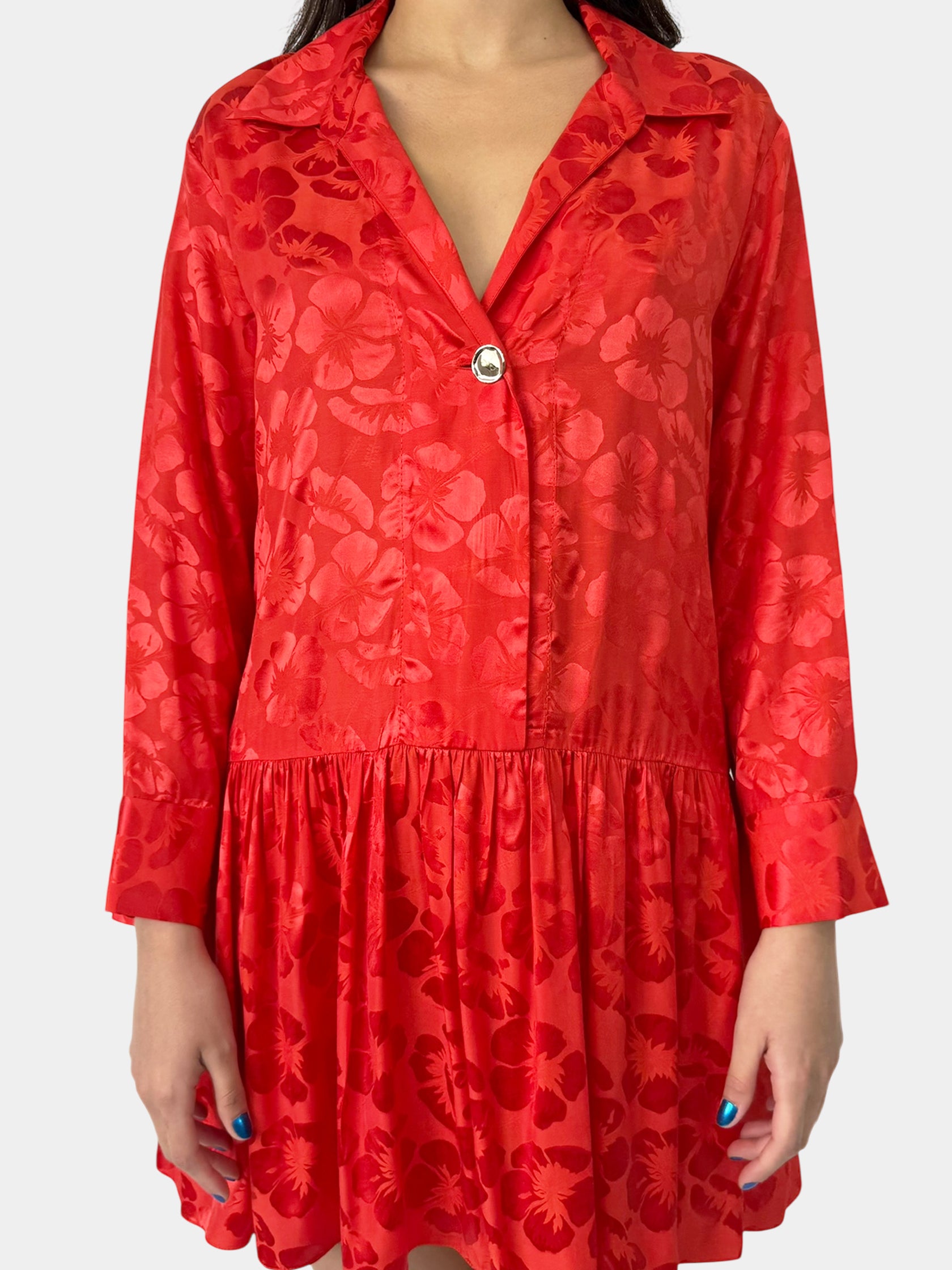 Floral Print Gathered Silk Dress