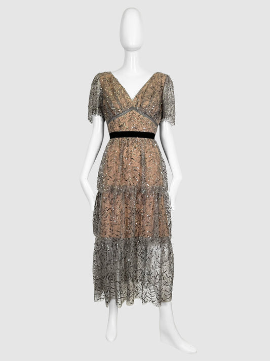 Lace Tiered Midi Dress - Size 6