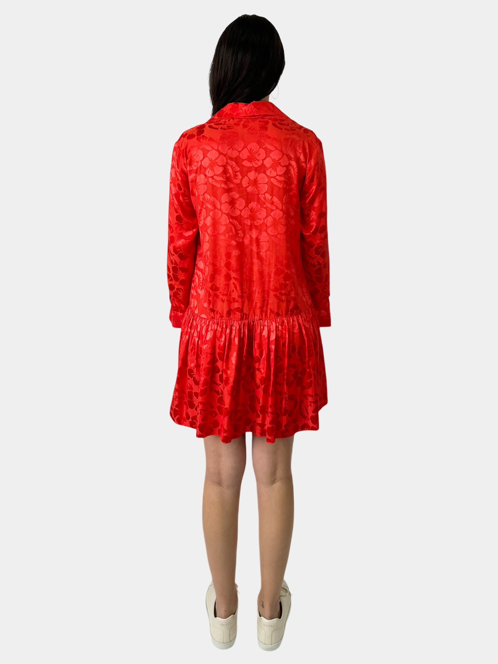 Floral Print Gathered Silk Dress