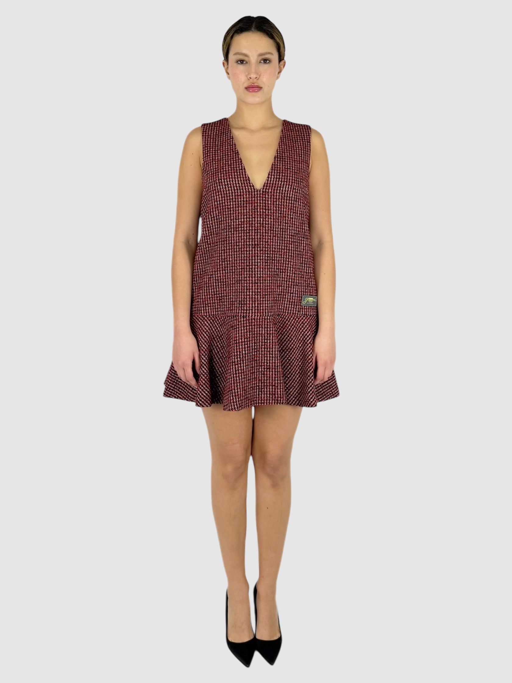 ganni red check mini dress Ganni Checked Organic Cotton-blend Seersucker Mini Dress in Red