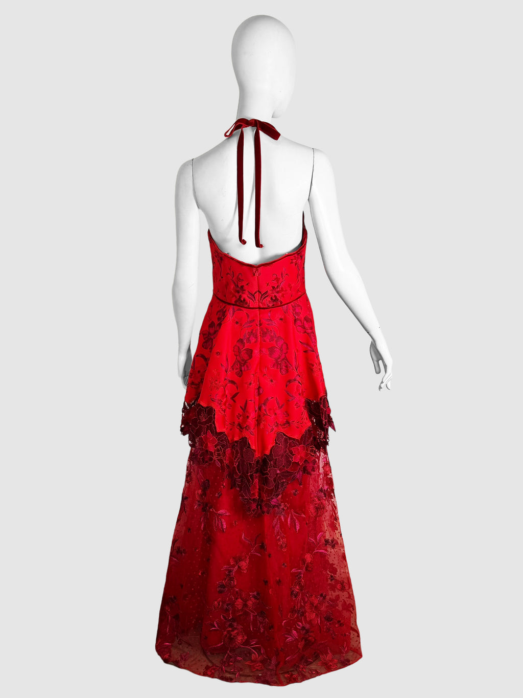 Lace Tiered Floral Print Gown - Size 10