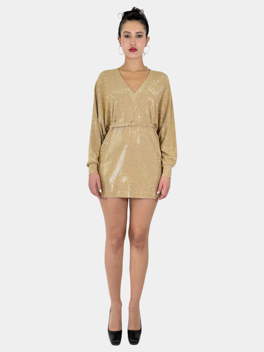 Stud Embellished Metallic Mini Dress - Size 34