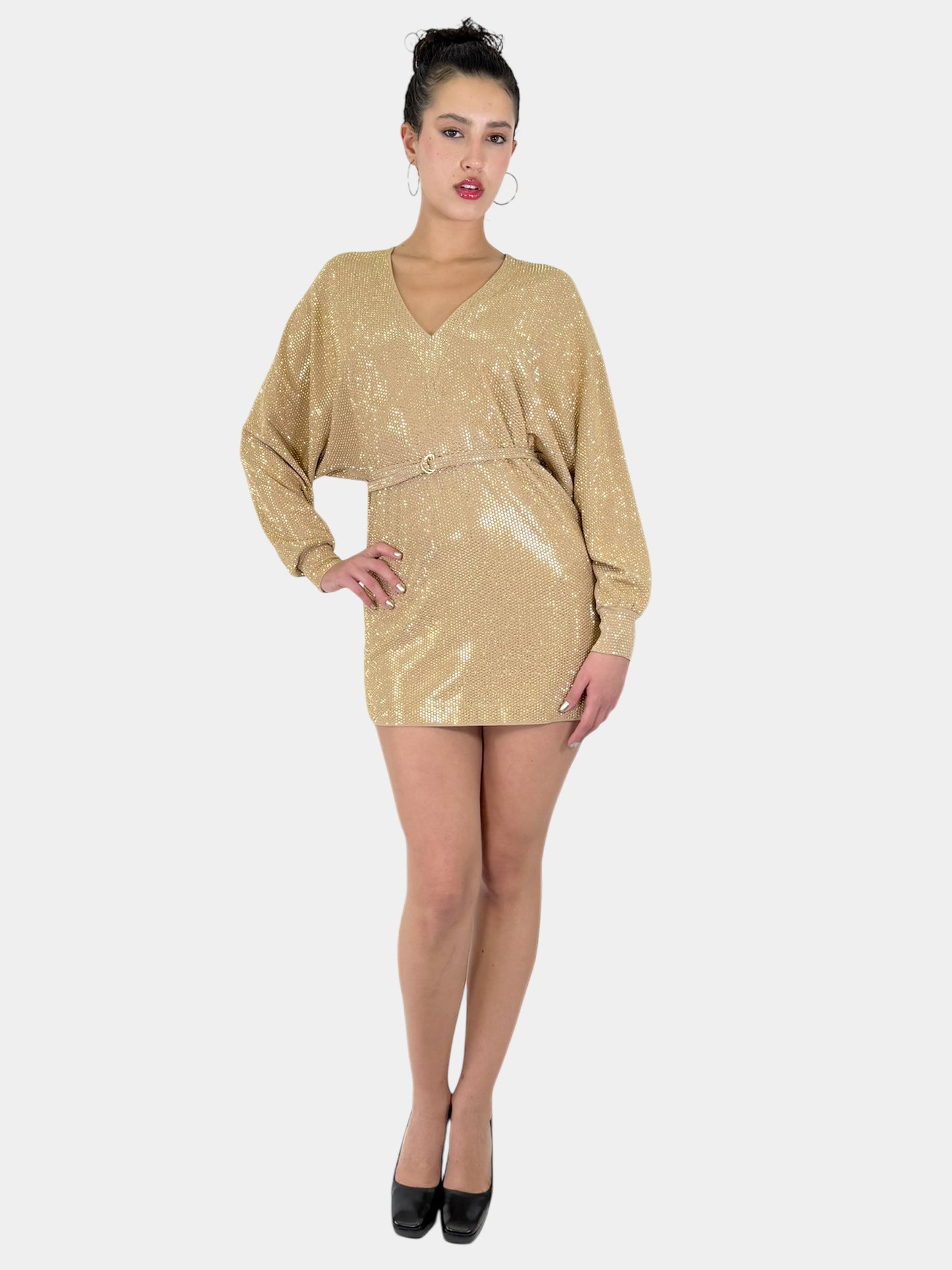 Stud Embellished Metallic Mini Dress - Size 34