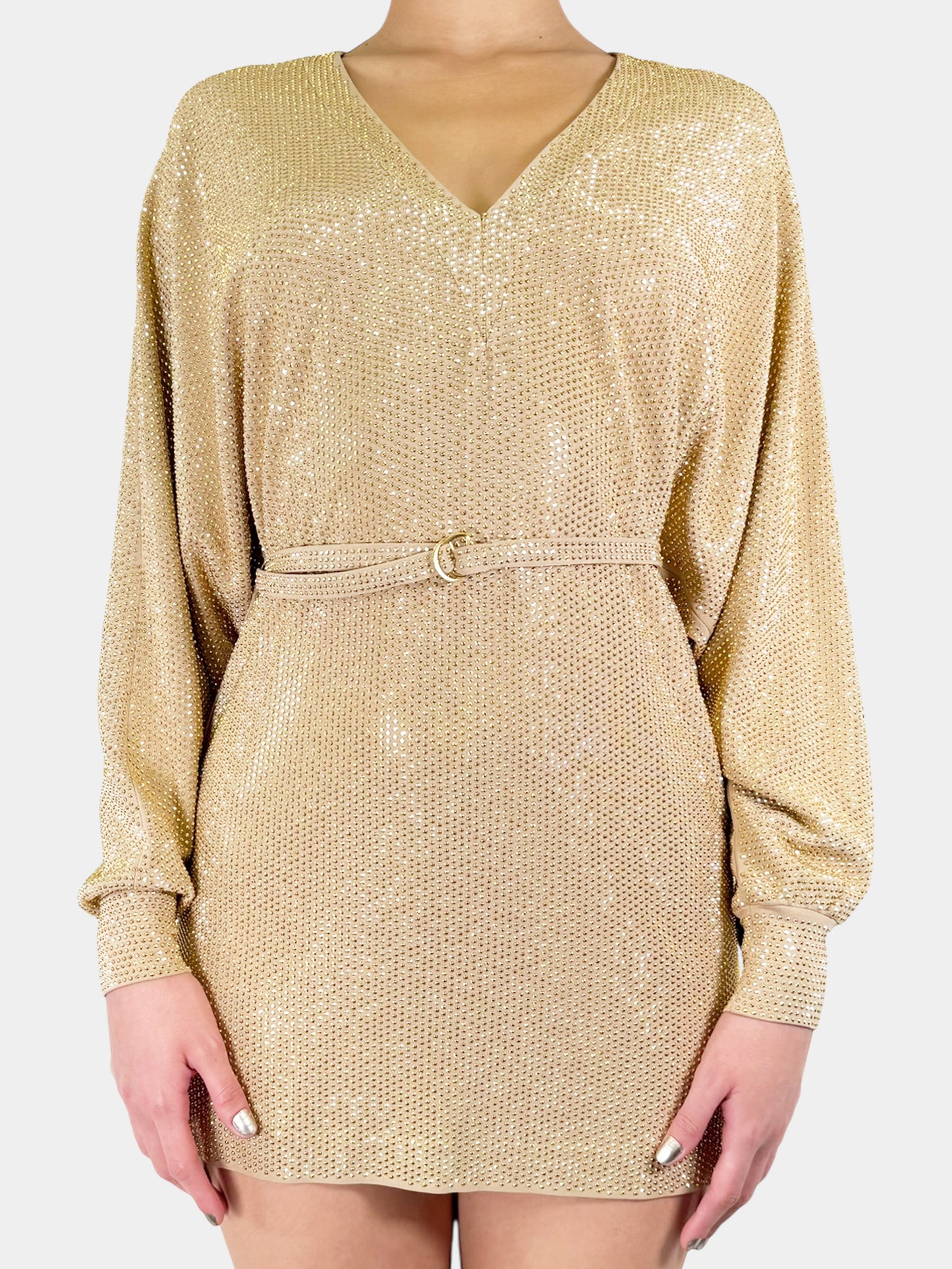 Stud Embellished Metallic Mini Dress - Size 34