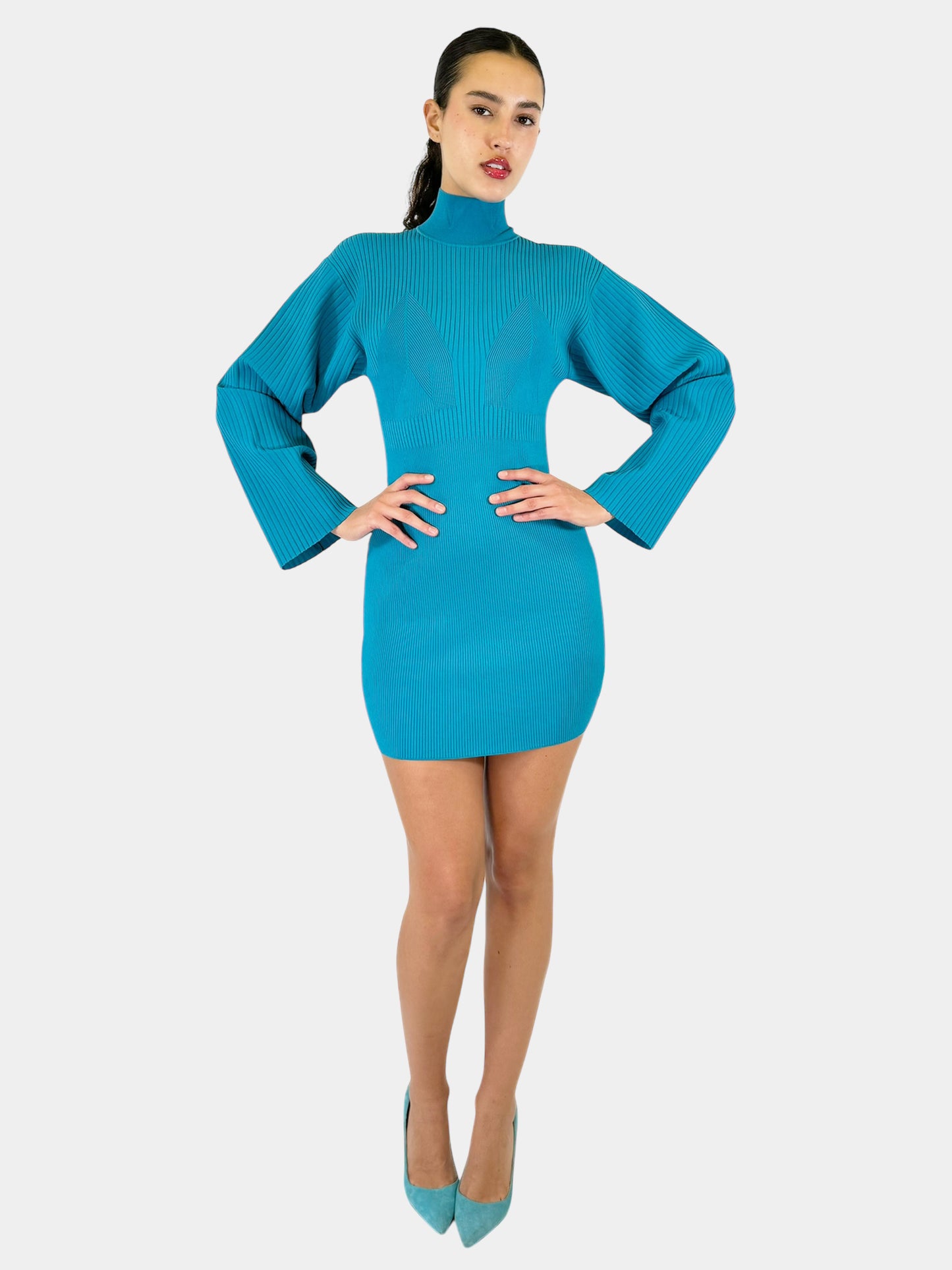 Ribbed Turtleneck Mini Dress - Size S