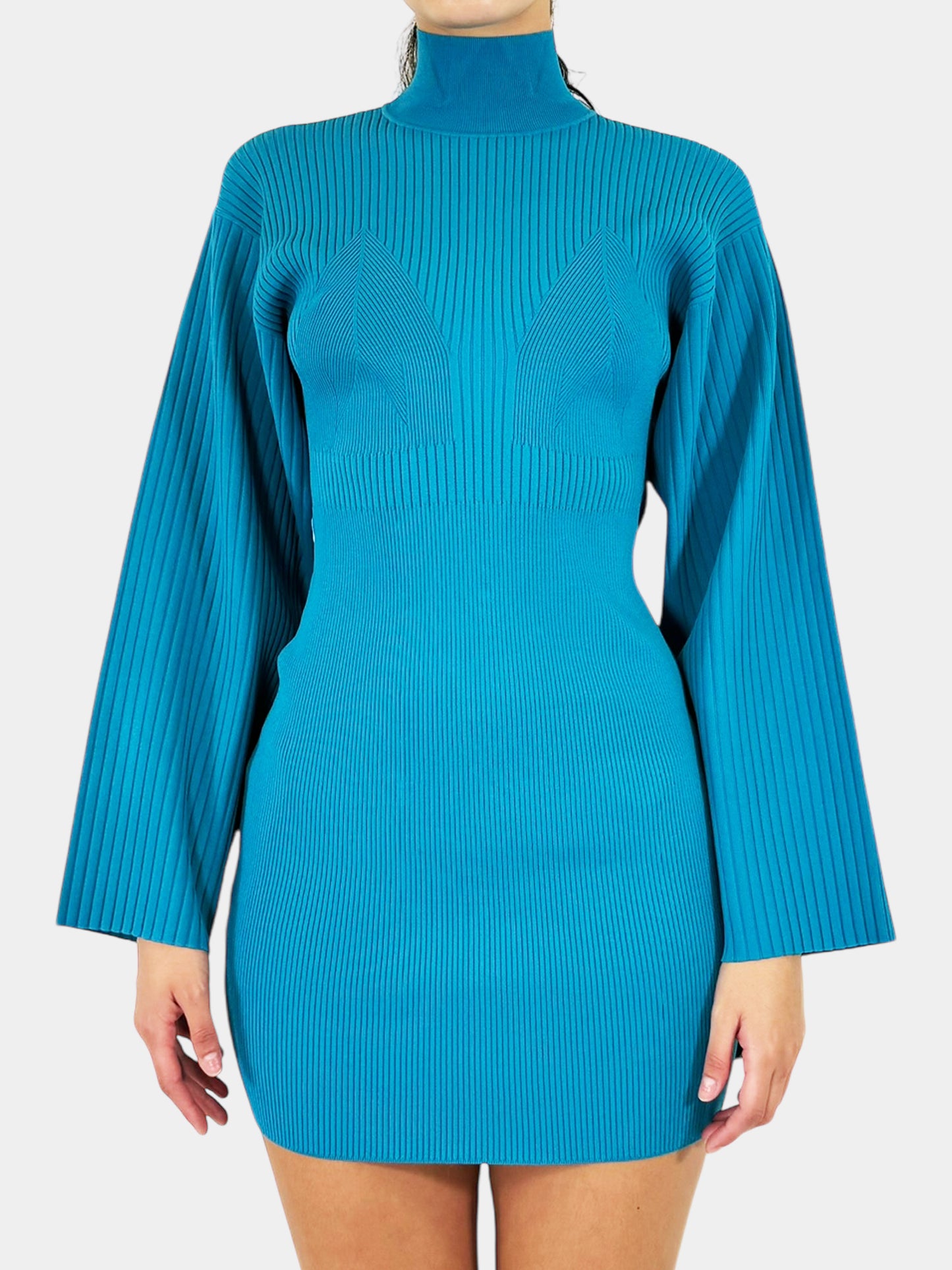 Ribbed Turtleneck Mini Dress - Size S