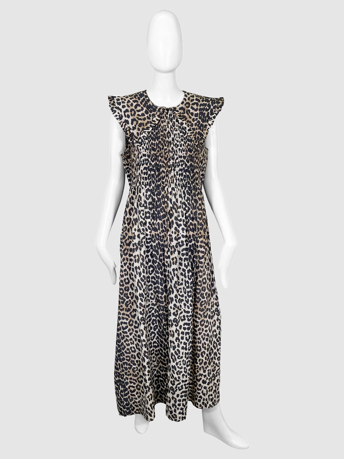 Ganni Collared Animal Print Midi Dress - Size 40