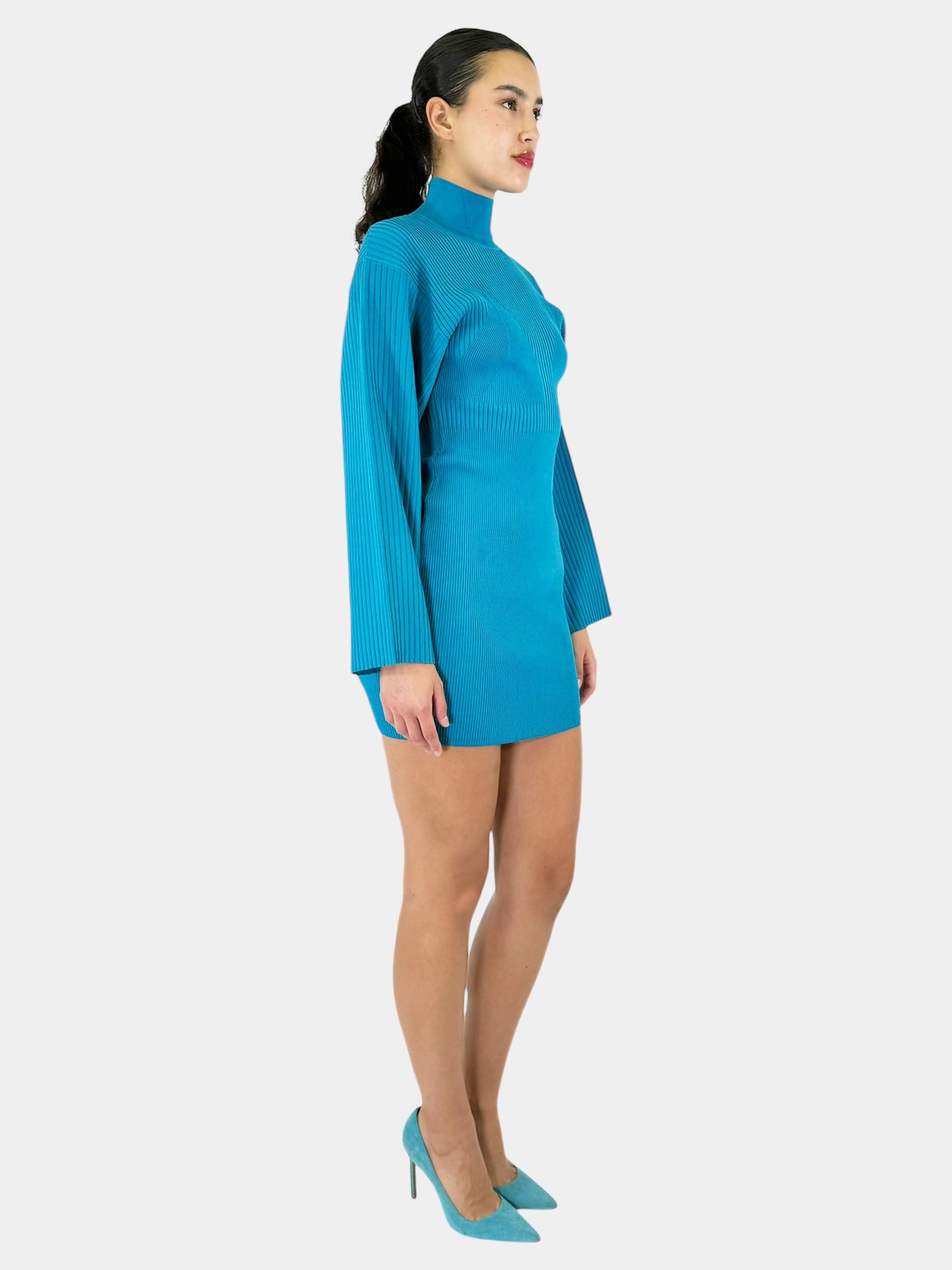 Ribbed Turtleneck Mini Dress - Size S