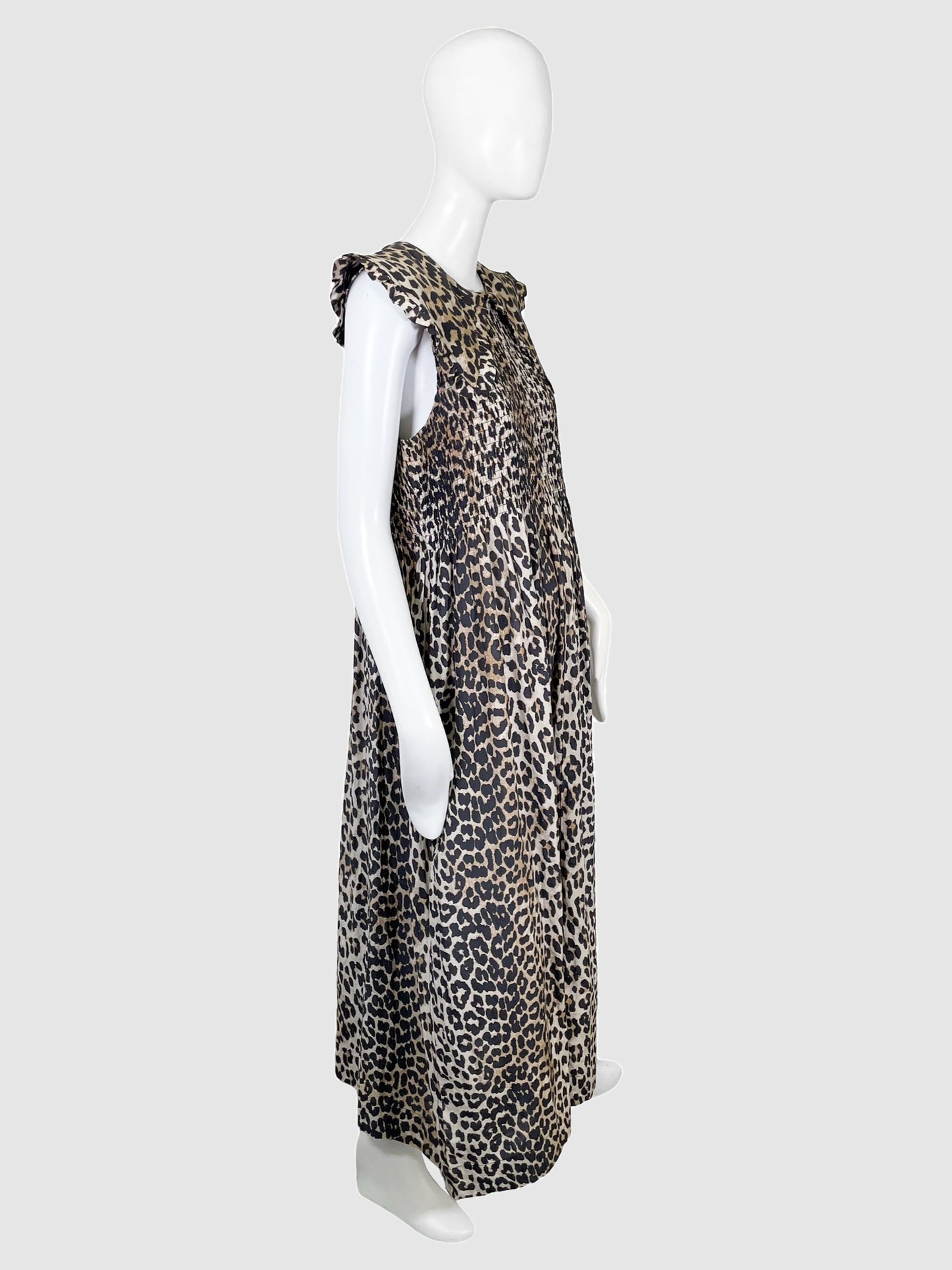 Ganni Collared Animal Print Midi Dress - Size 40