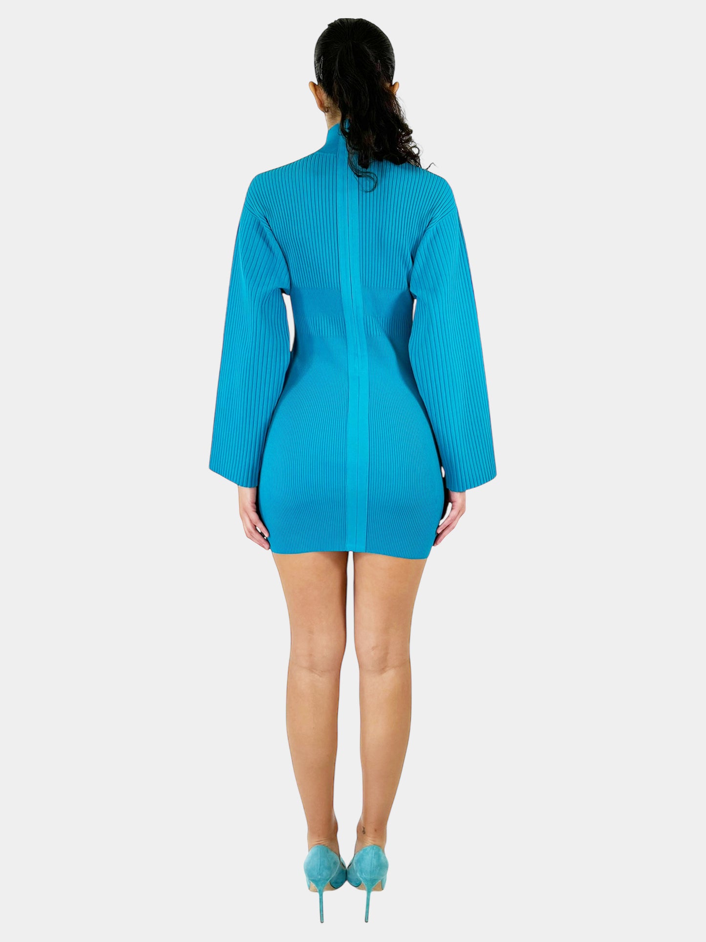 Ribbed Turtleneck Mini Dress - Size S