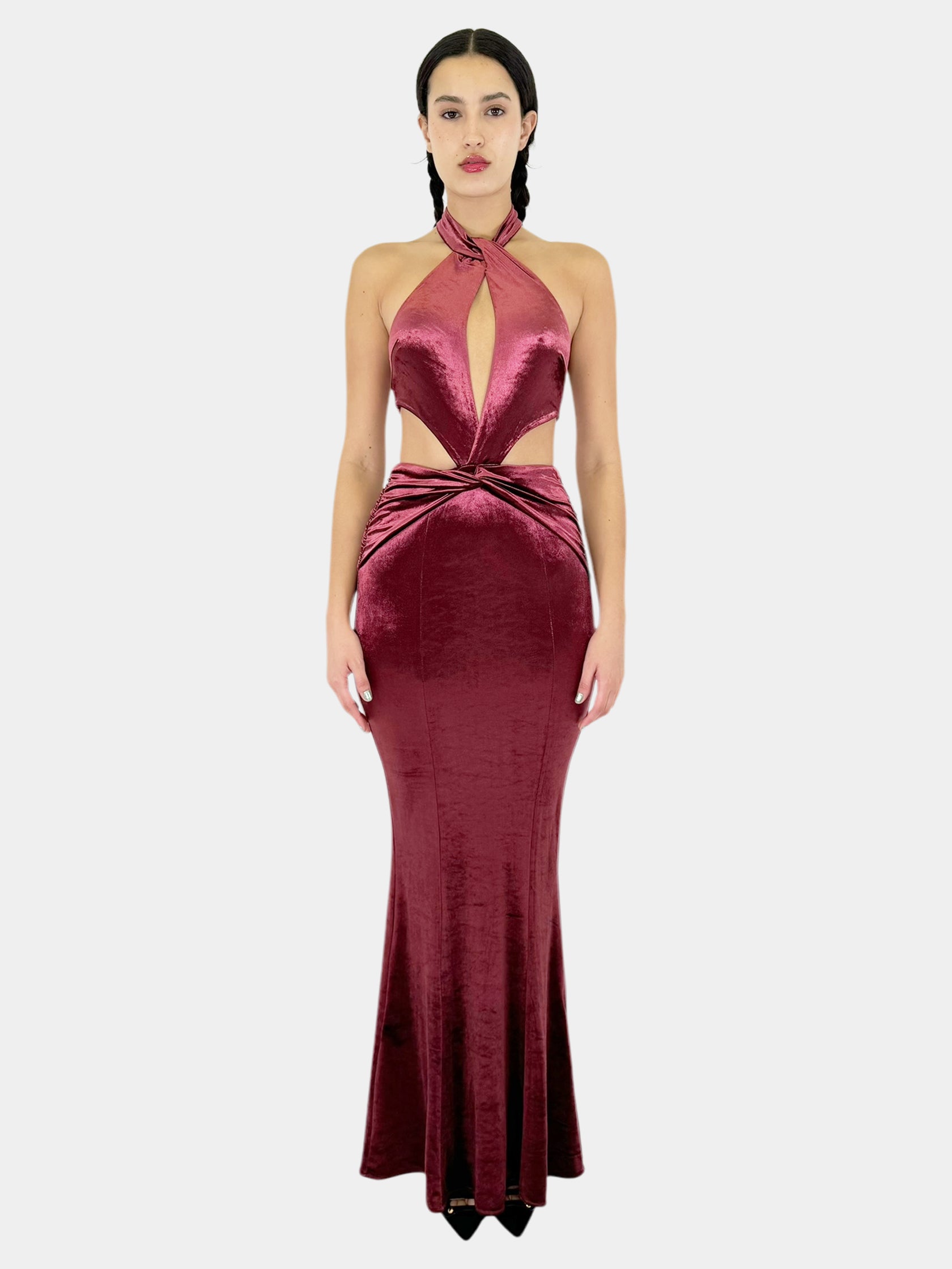 Adriana Velvet Halter Cutout Dress - Size 4