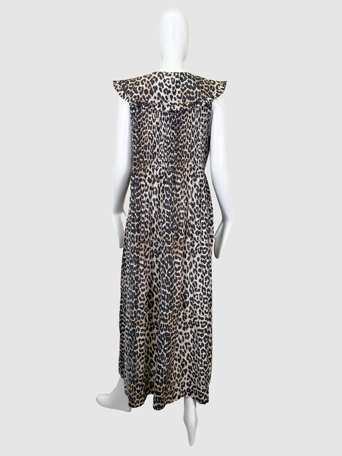 Ganni Collared Animal Print Midi Dress - Size 40