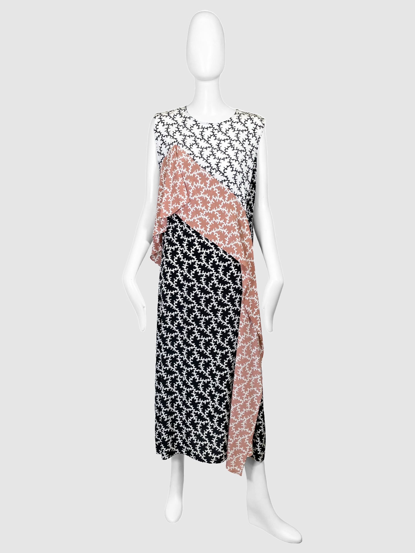 Diane Von Furstenberg Printed Contrast Midi Dress - Size 14