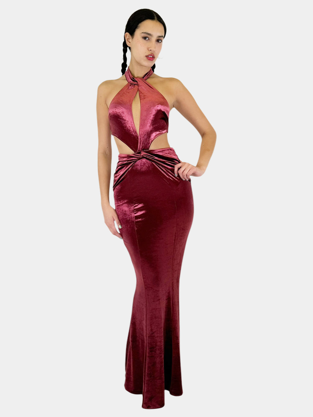Adriana Velvet Halter Cutout Dress - Size 4