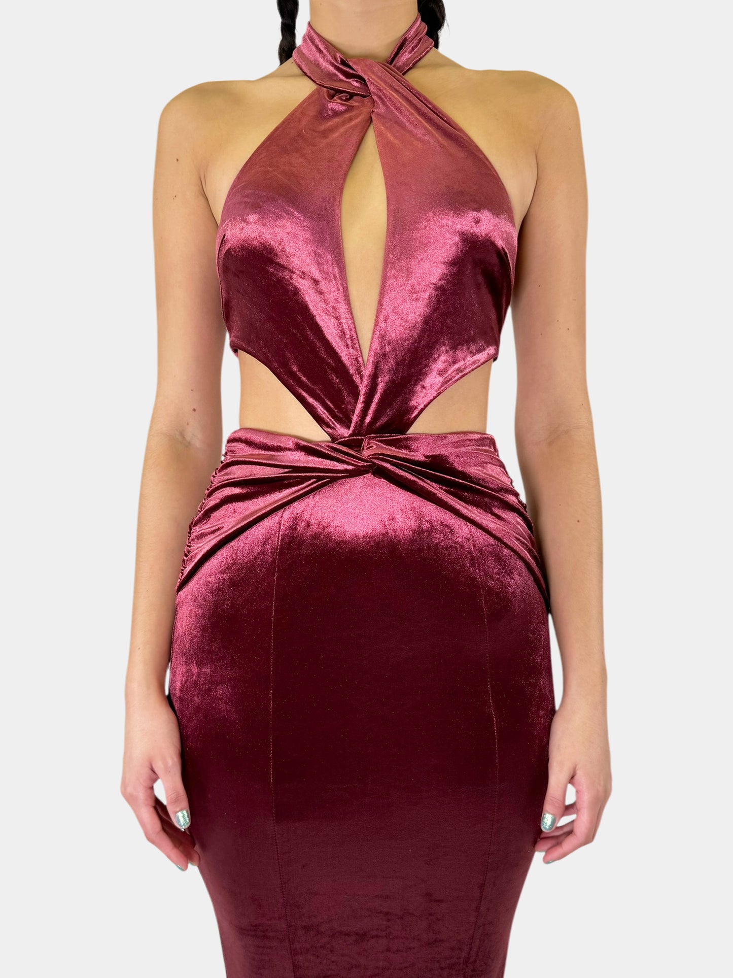 Adriana Velvet Halter Cutout Dress - Size 4