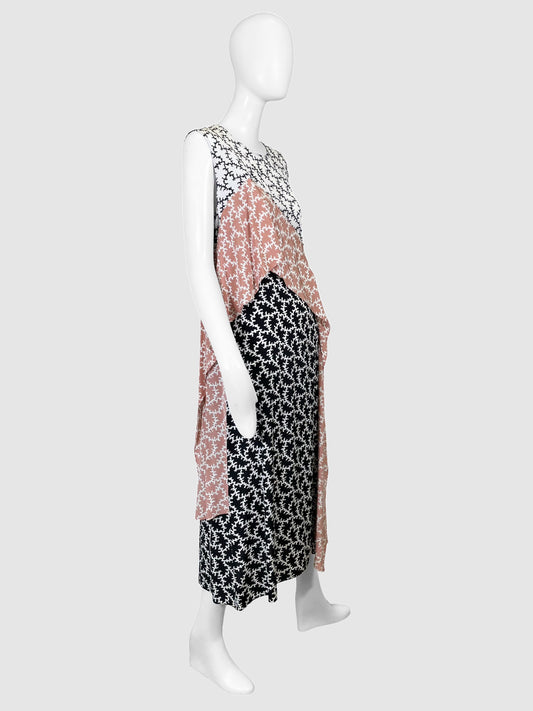 Diane Von Furstenberg Printed Contrast Midi Dress - Size 14
