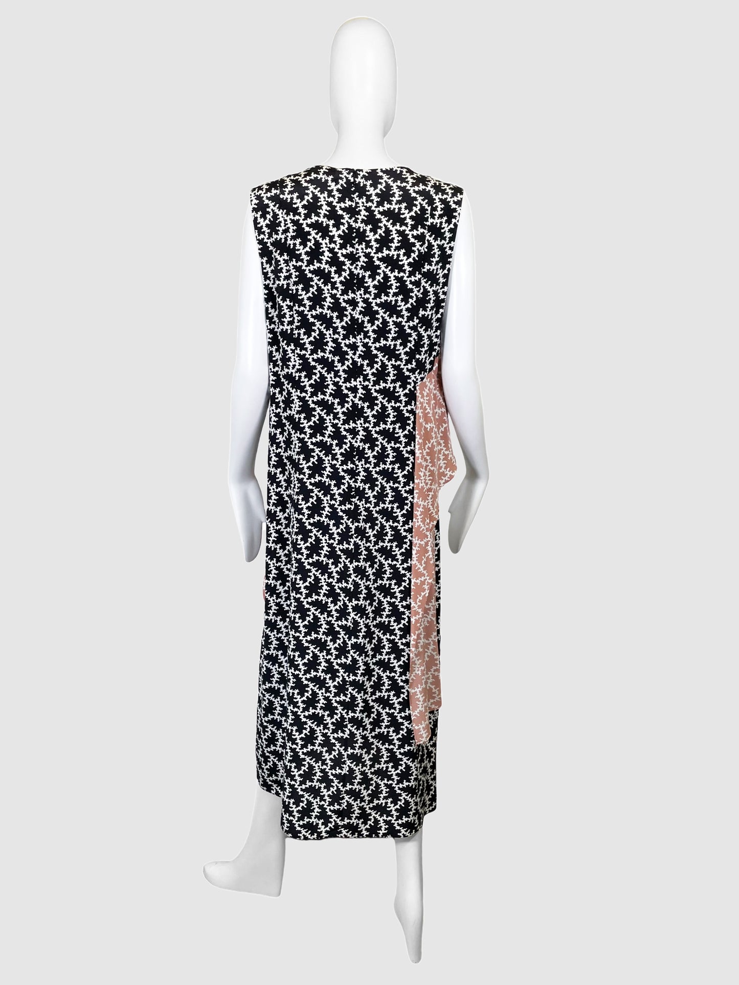 Diane Von Furstenberg Printed Contrast Midi Dress - Size 14